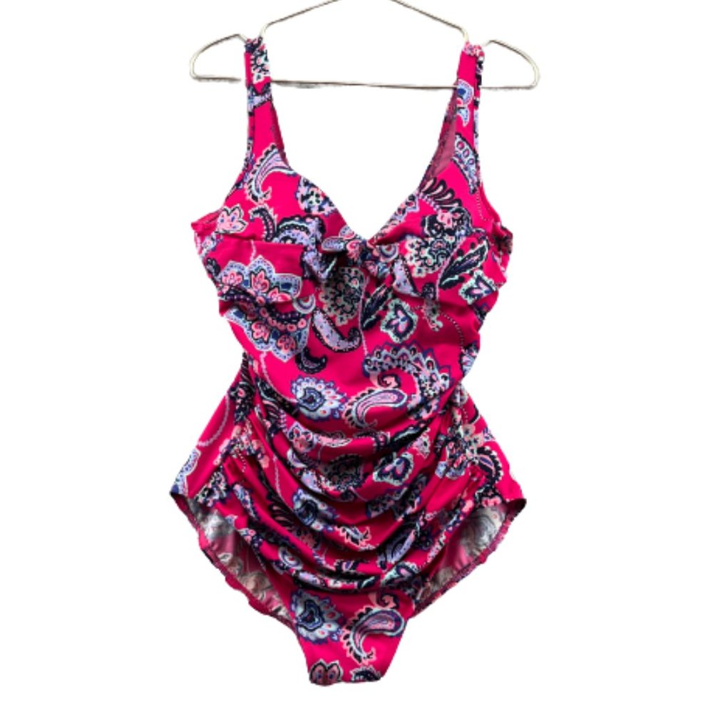 Talbots paisley one piece swimsuit size 14 colorful bright beach